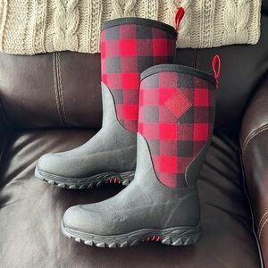 Kids Red and Black Checkered Rain & Snow Boots